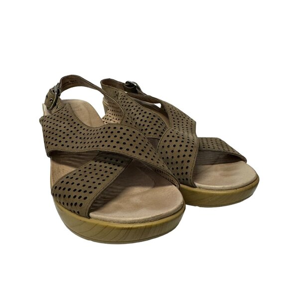 Dansko Jacinda Wedge Sandal Womens EU41 US10.5-11 Brown Perforated Leather Shoes - Picture 10 of 13